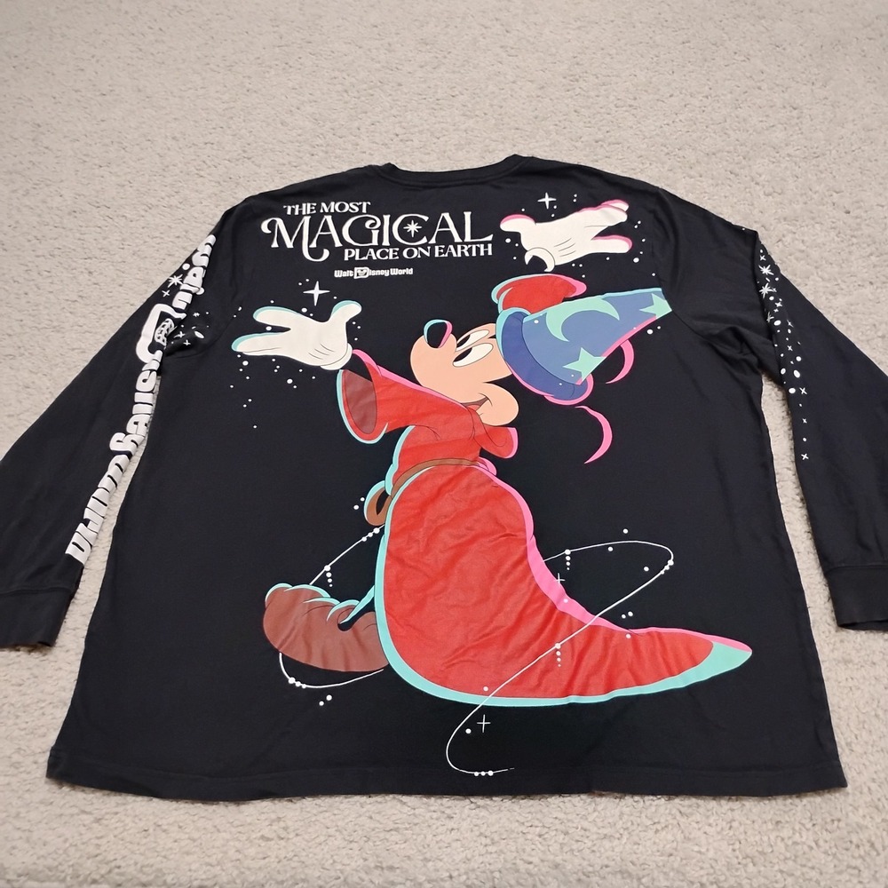 2025 Walt Disney World Park Sorcerer Mickey Shirt Adult 3XL Long Sleeve Black